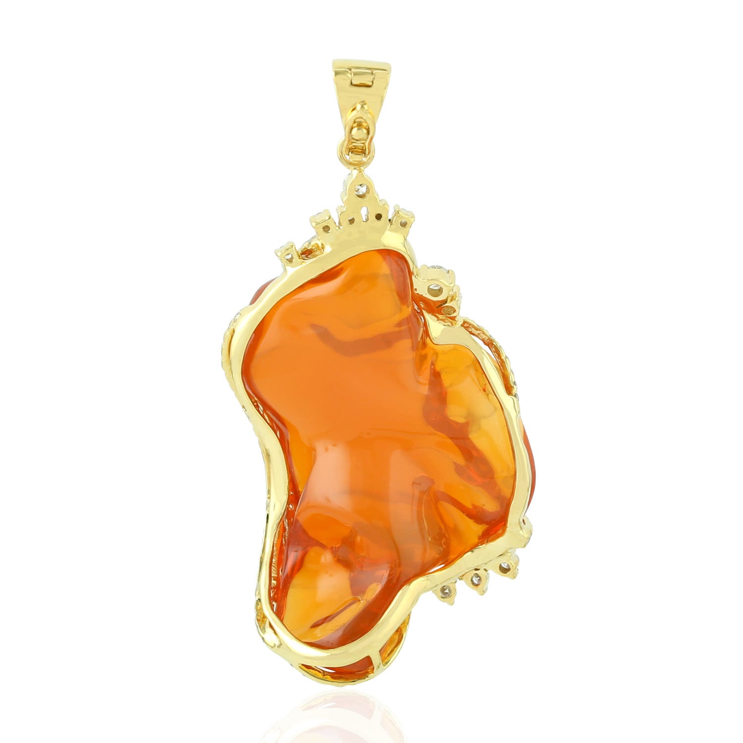 Unshaped Fire Opal Pendant In Gold – Pave Diamond Designer Fine Jewelry