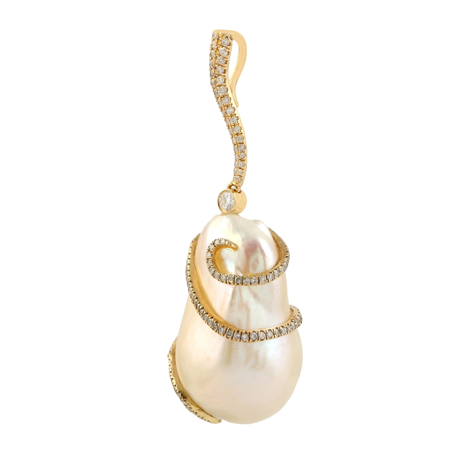 Unshaped Pearl & Chinese Gemstone Pendant In Gold – Pave Diamond Designer Jewelry