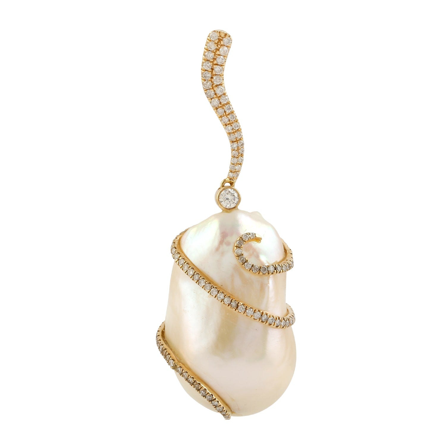 Unshaped Pearl & Chinese Gemstone Pendant In Gold – Pave Diamond Designer Jewelry