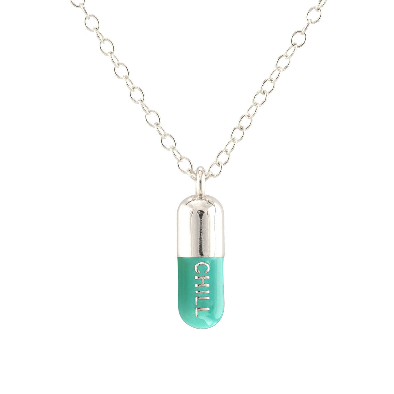 Chill Pill Enamel Necklace Sterling Silver & Turquoise Enamel