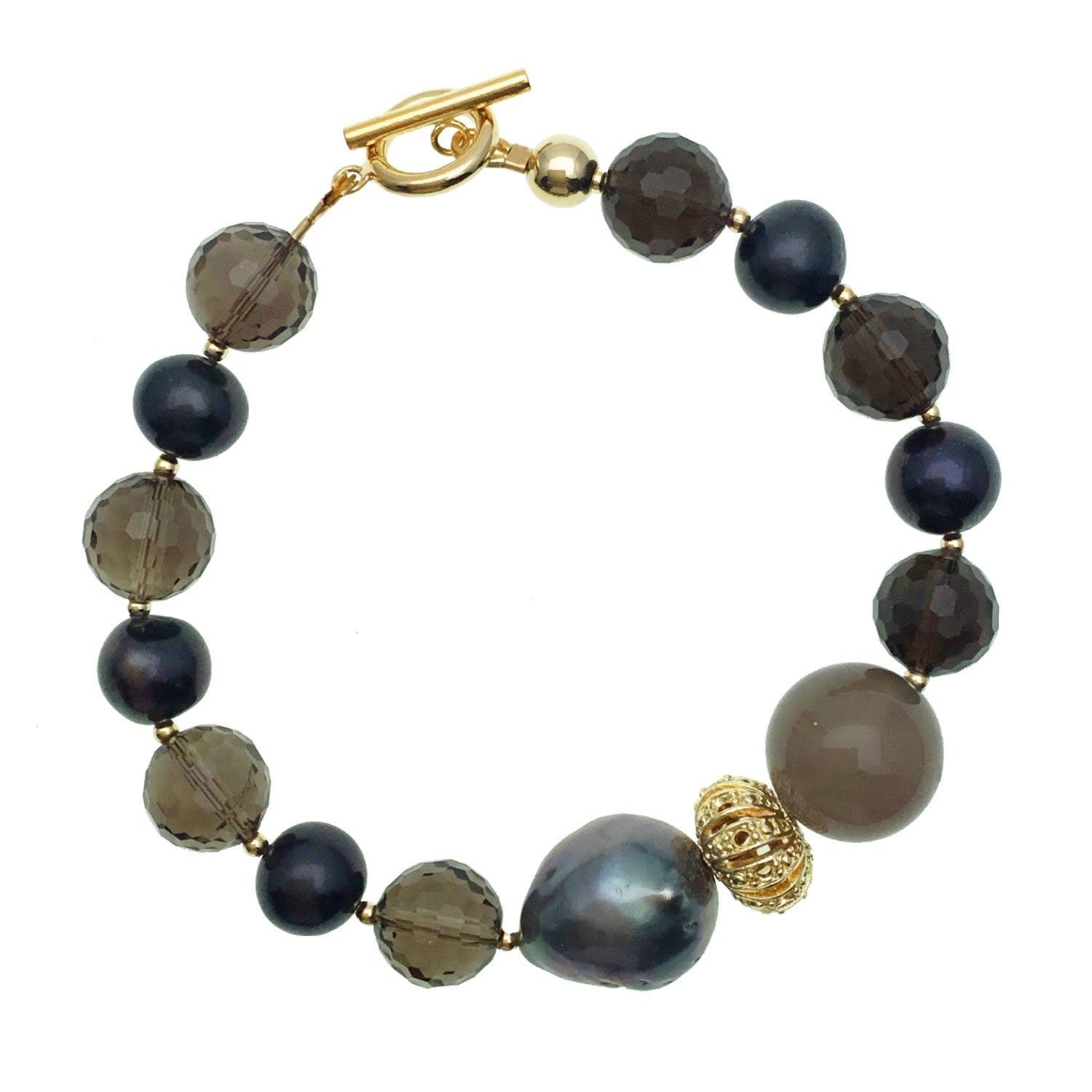 Black Pearls With Baroque & Smoky Quartz Bracelet