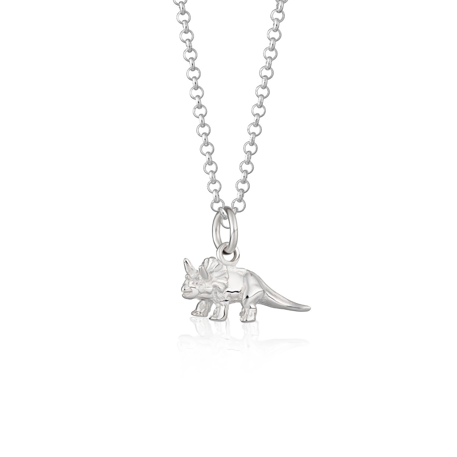 Silver Triceratops Dinosaur Charm Necklace