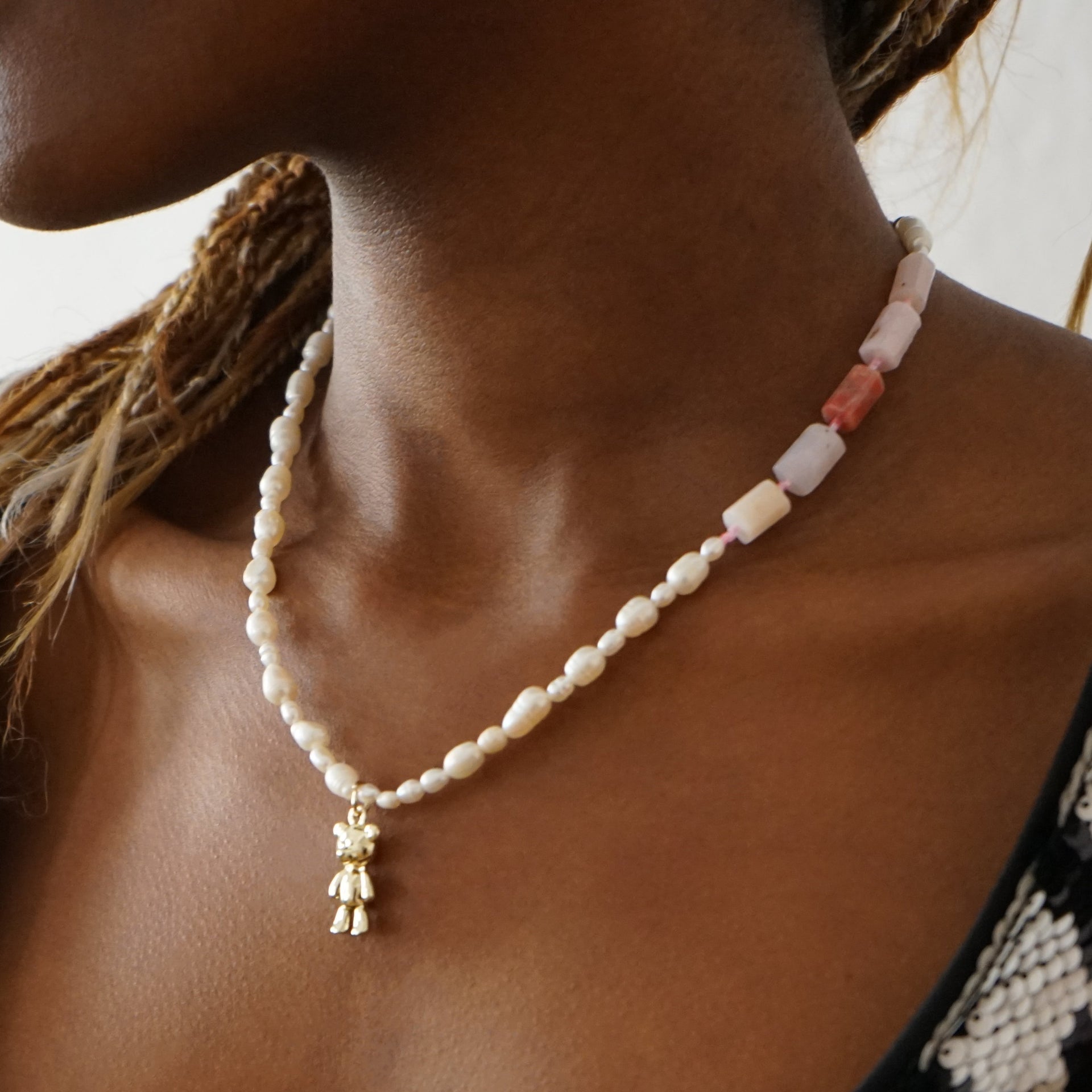 Pink Opal Pearl Teddy Necklace Travis