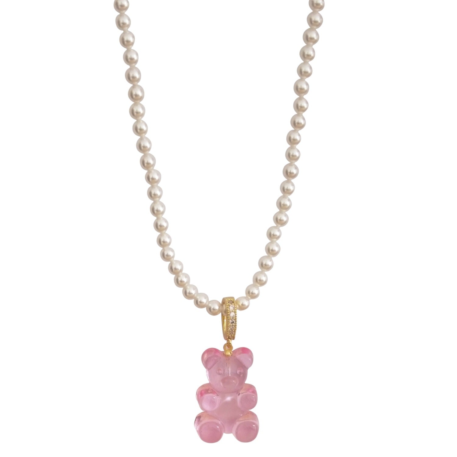 Shell Bead Necklace And Gummy Bear Pendant - Pink & Purple