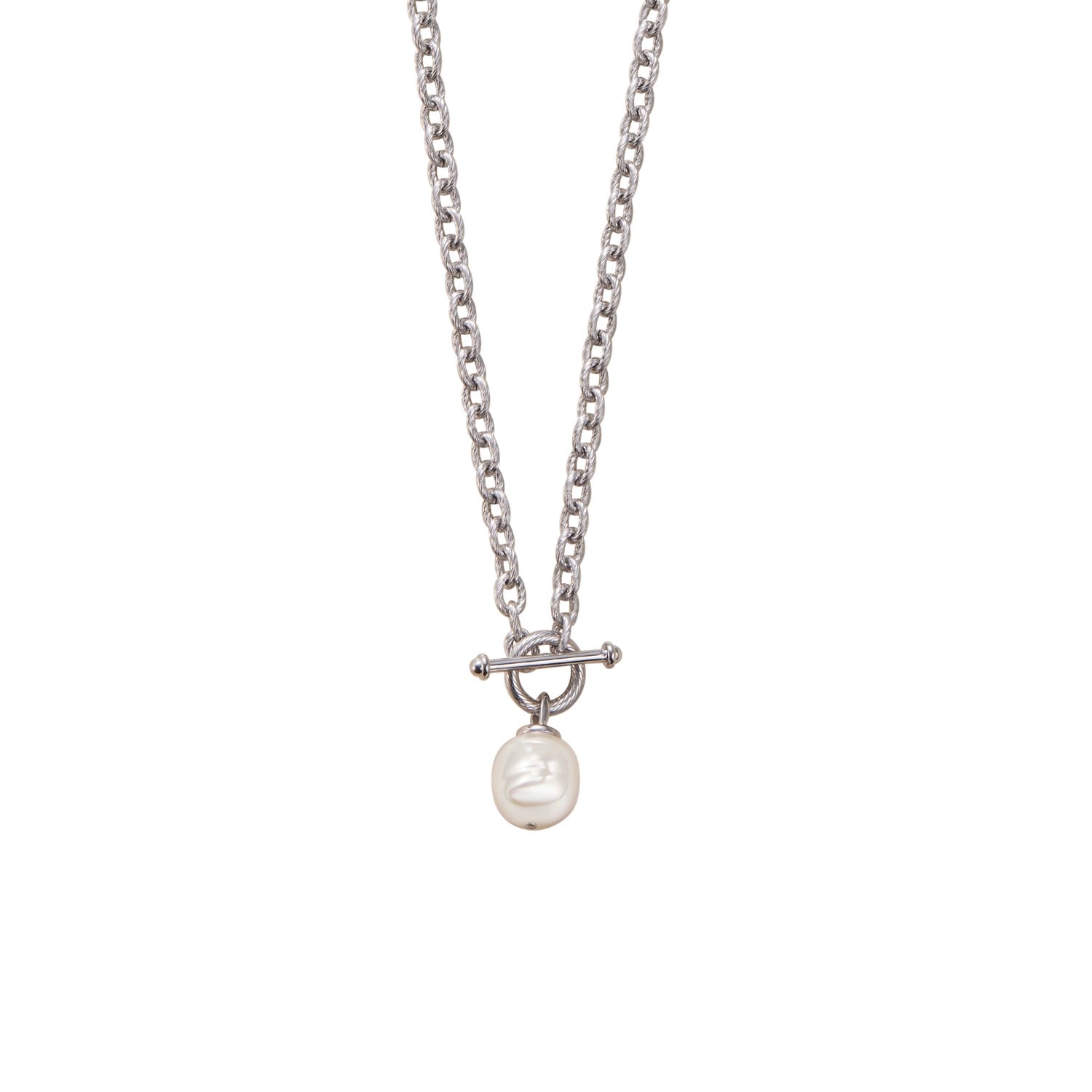 Urban Chic Anchor Baroque Pearl Chain Necklace - Silver
