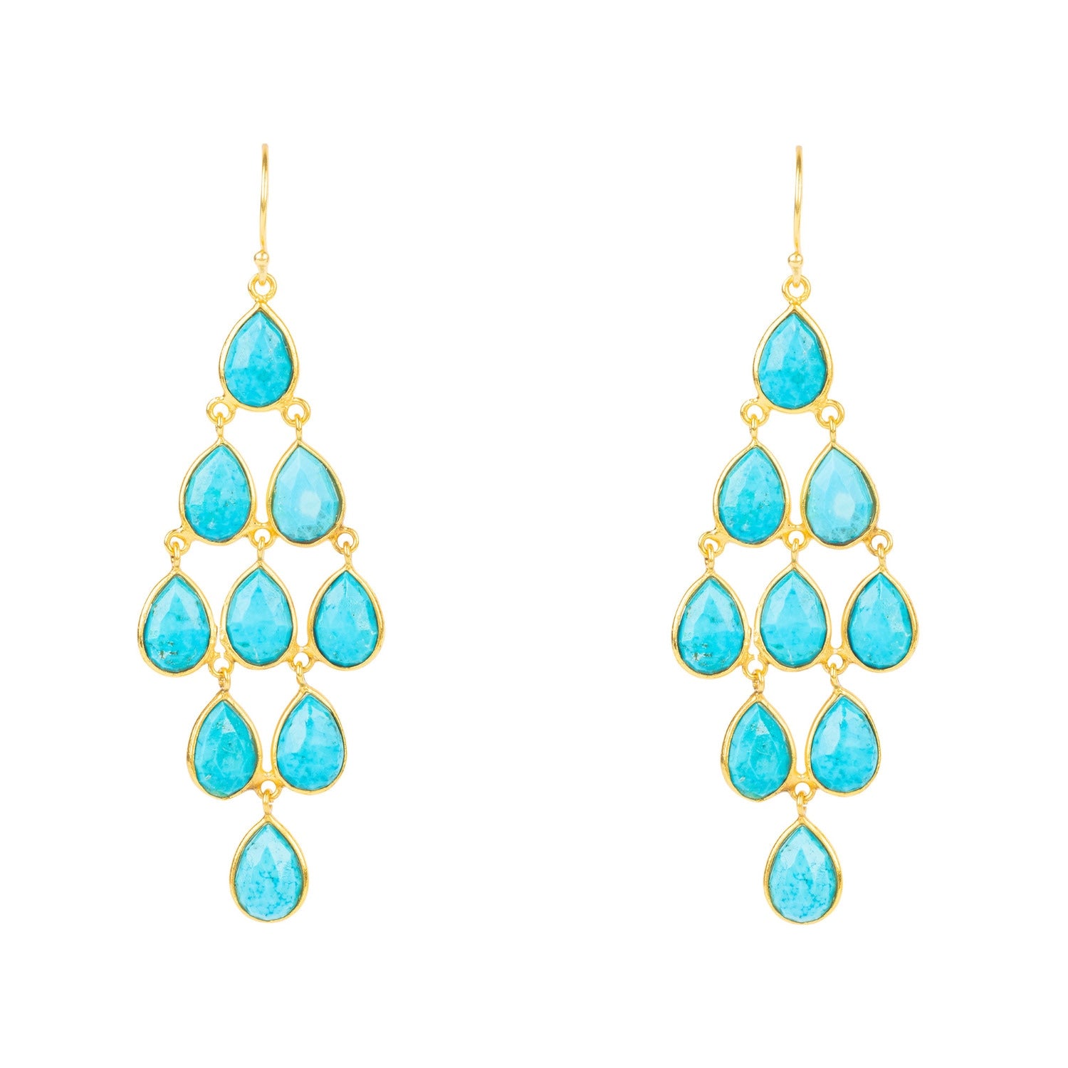 Erviola Gemstone Cascade Earrings Gold Turquoise