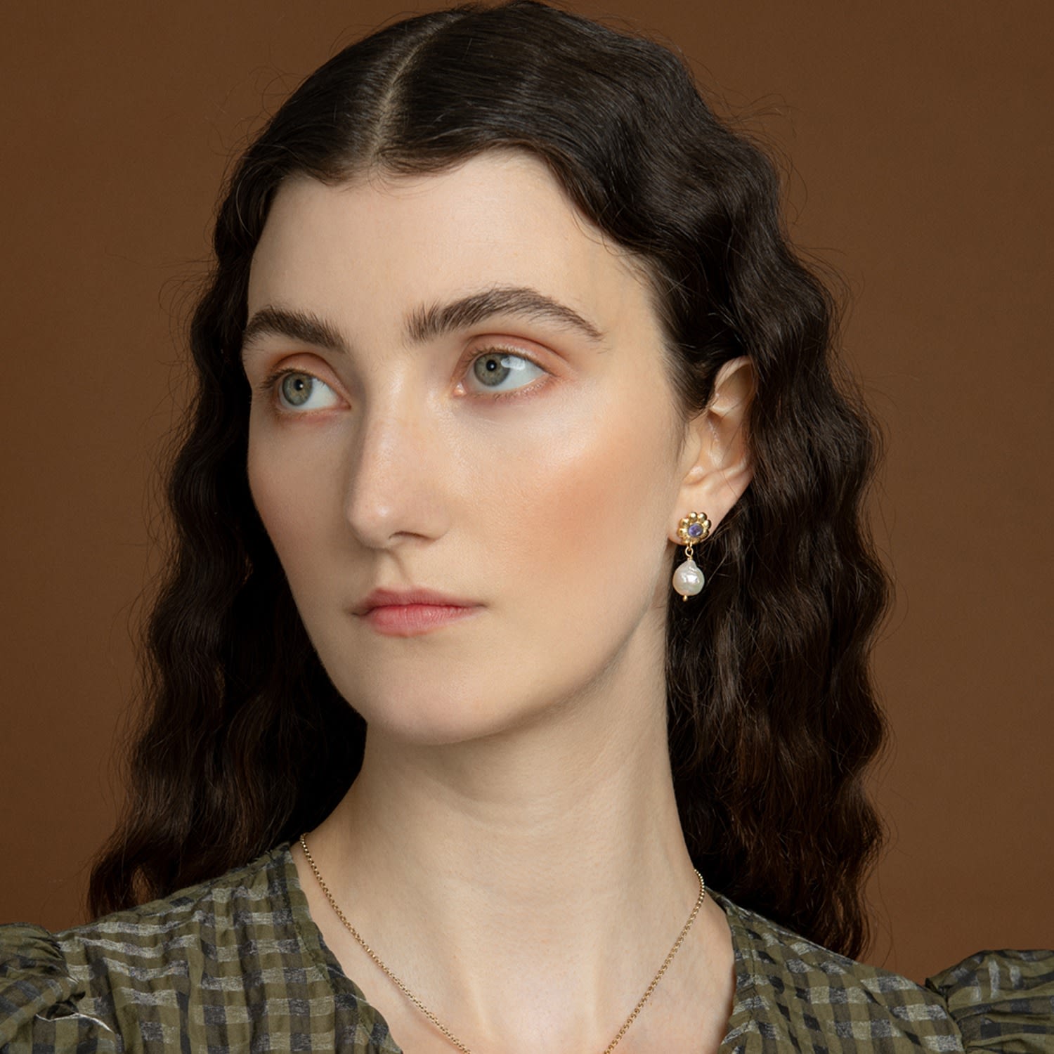 Mini Flower Gold-Plated Iolite Earrings