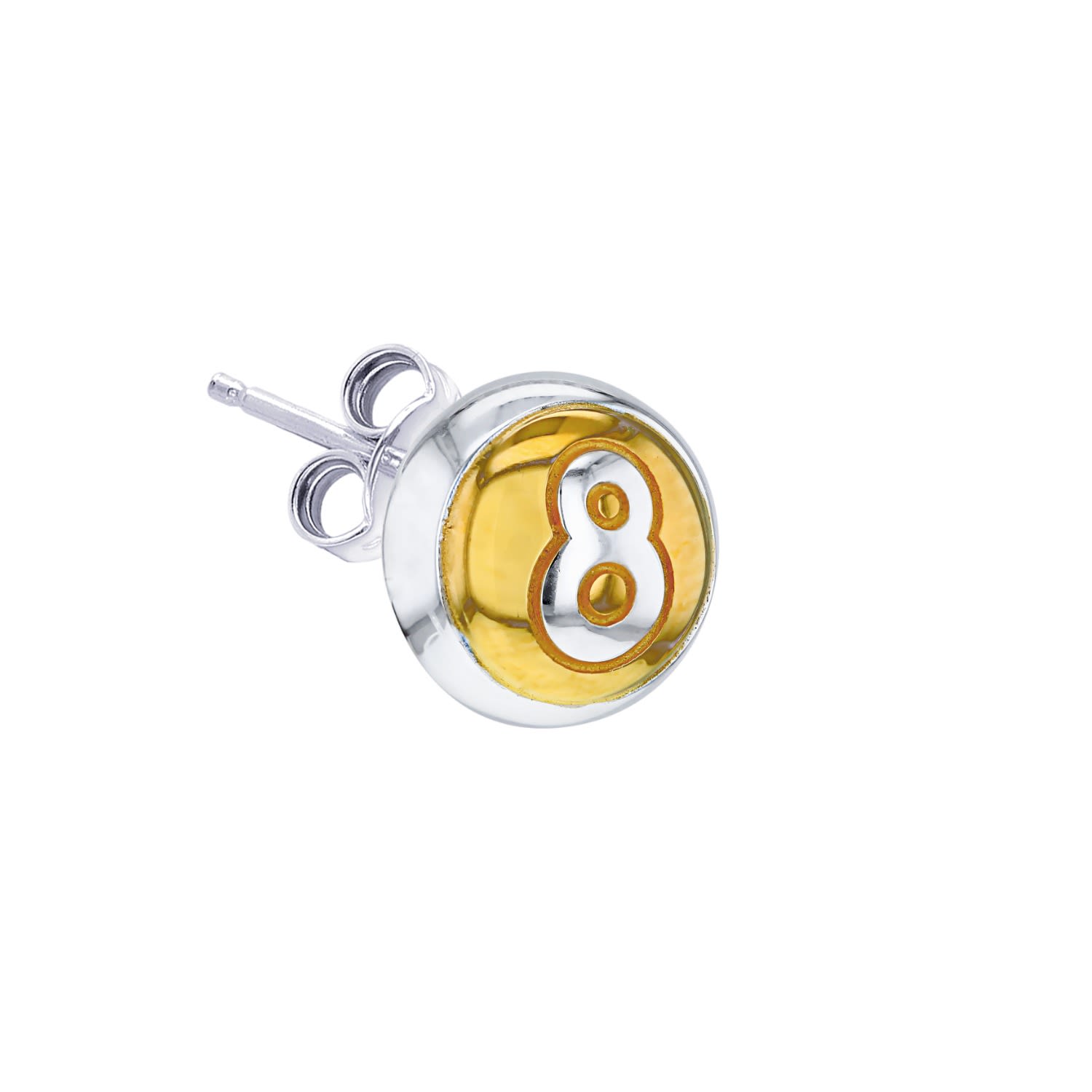 8 Ball Stud 2Tone Sterling Silver & 18Kt Gold Plated