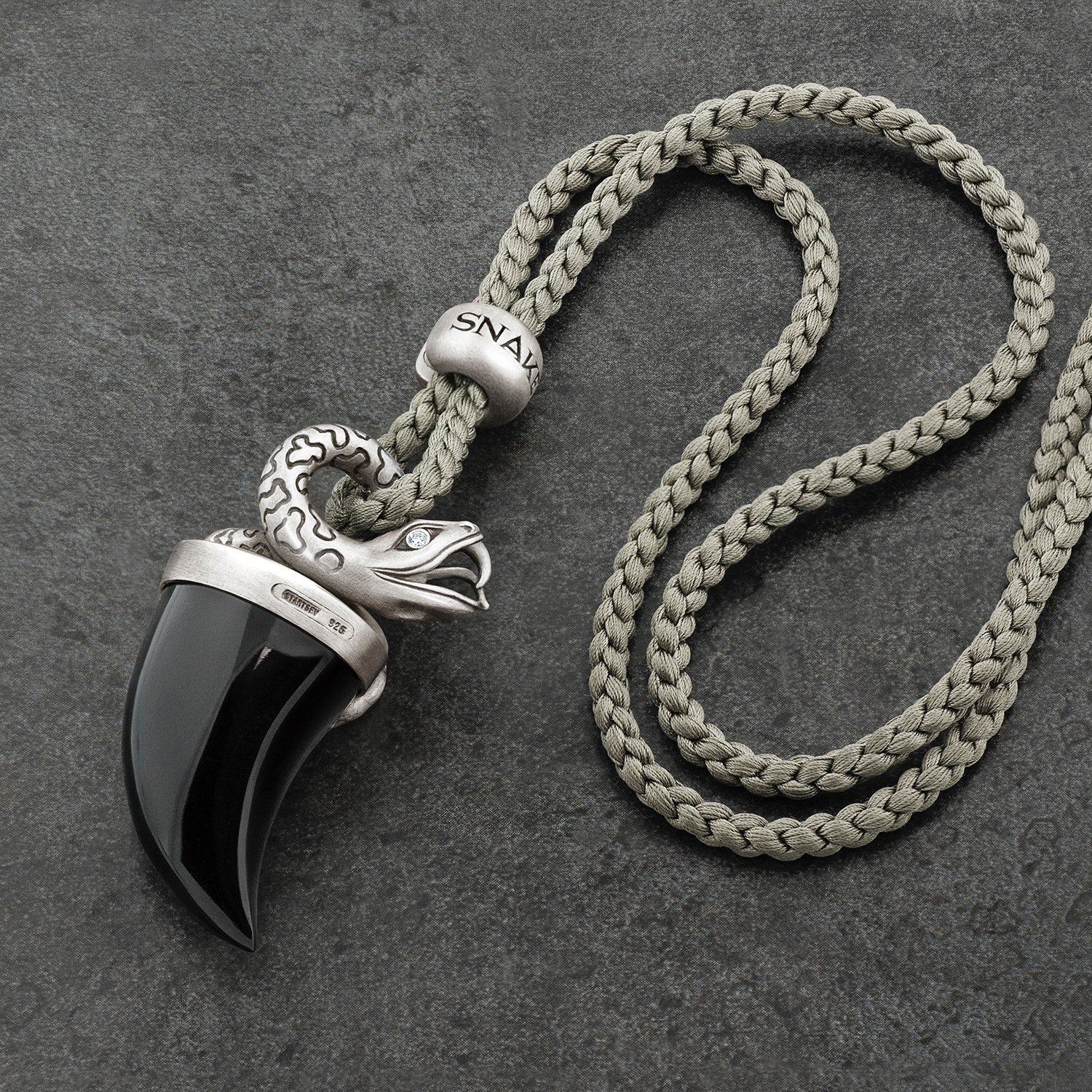 Snake Pendant Necklace With Black Onyx Tusk