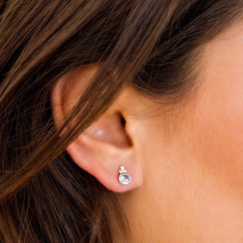 Holi Jewel Silver Stud Earrings - Blue Topaz