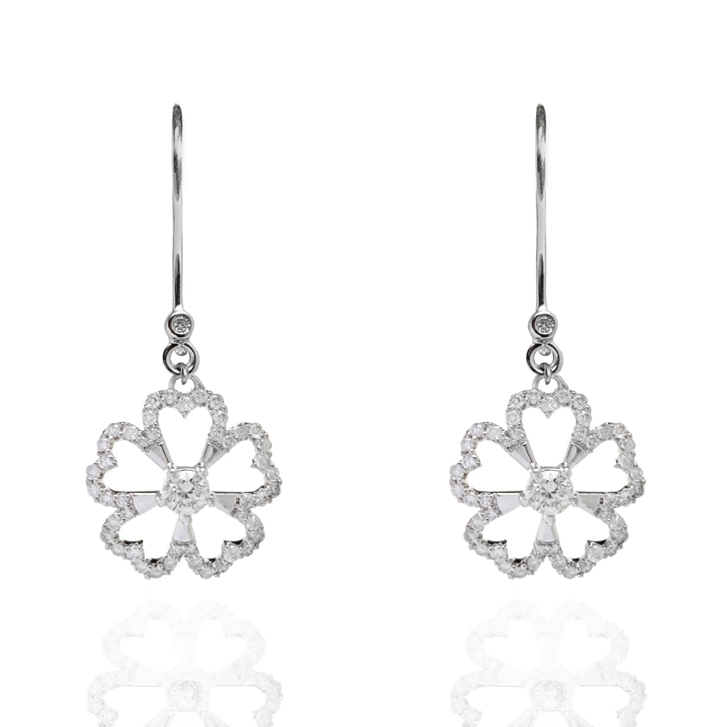 Twin Dangly Flowers Diamond Earrings