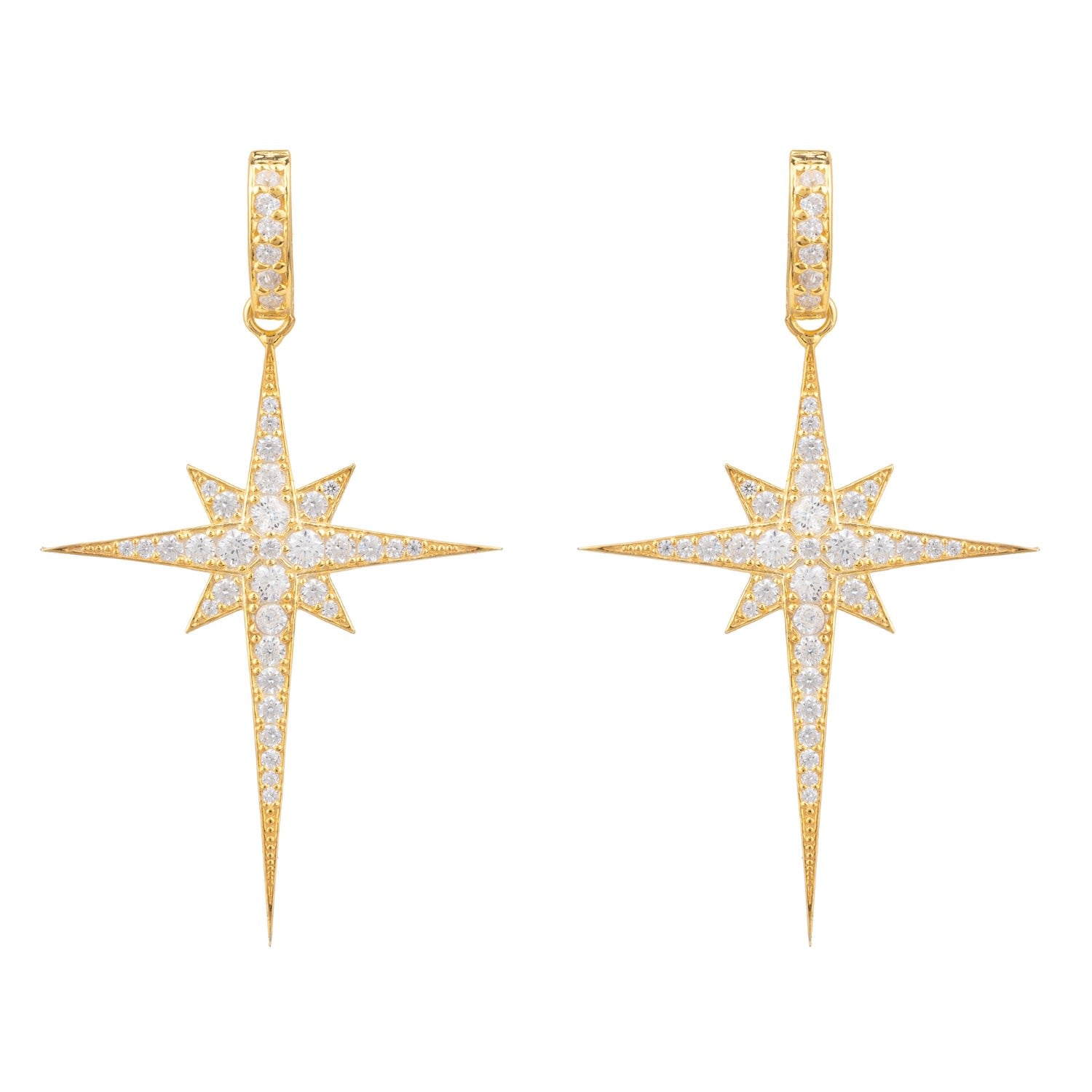 North Star Burst Large Drop Earrings Gold