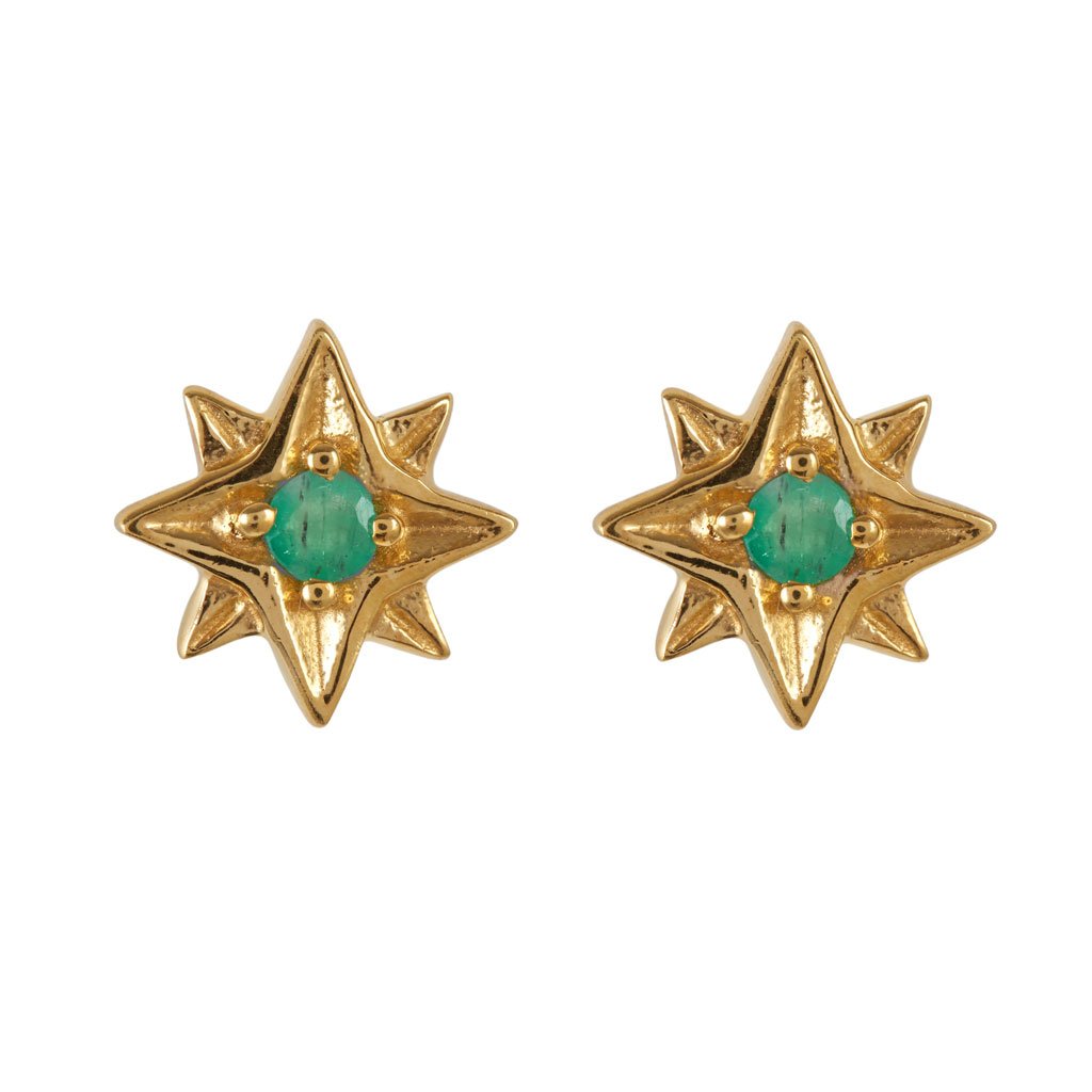 Guiding North Star Gold Vermeil Stud Earrings - Emerald