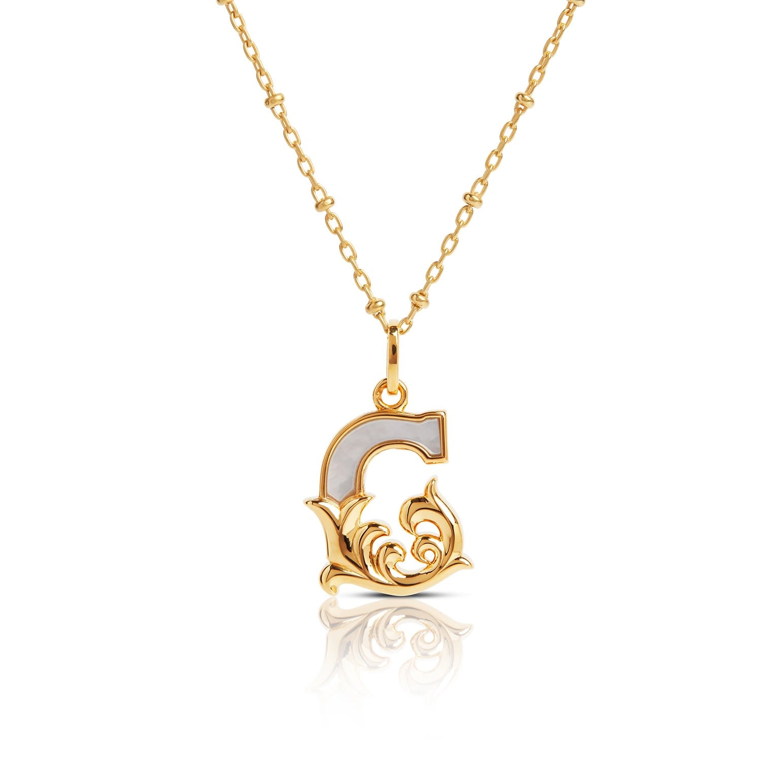 Gold Plated G Initial Necklace With Mother Of Pearl