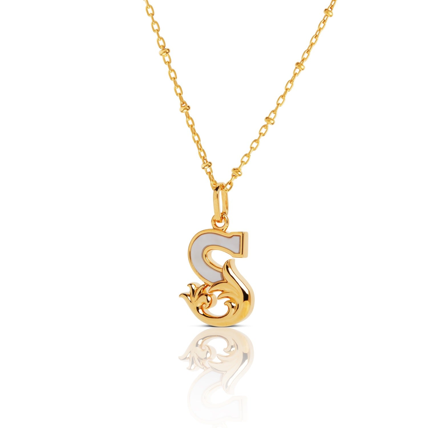 Gold Plated S Initial Necklace With Mother Of Pearl