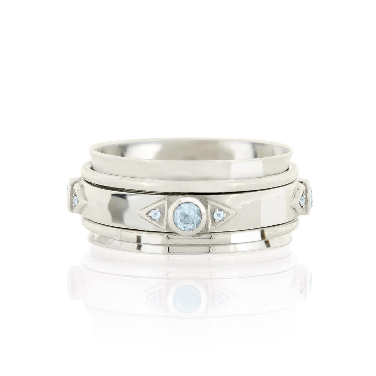 Trikona Peace Silver Spinning Ring - Blue Topaz