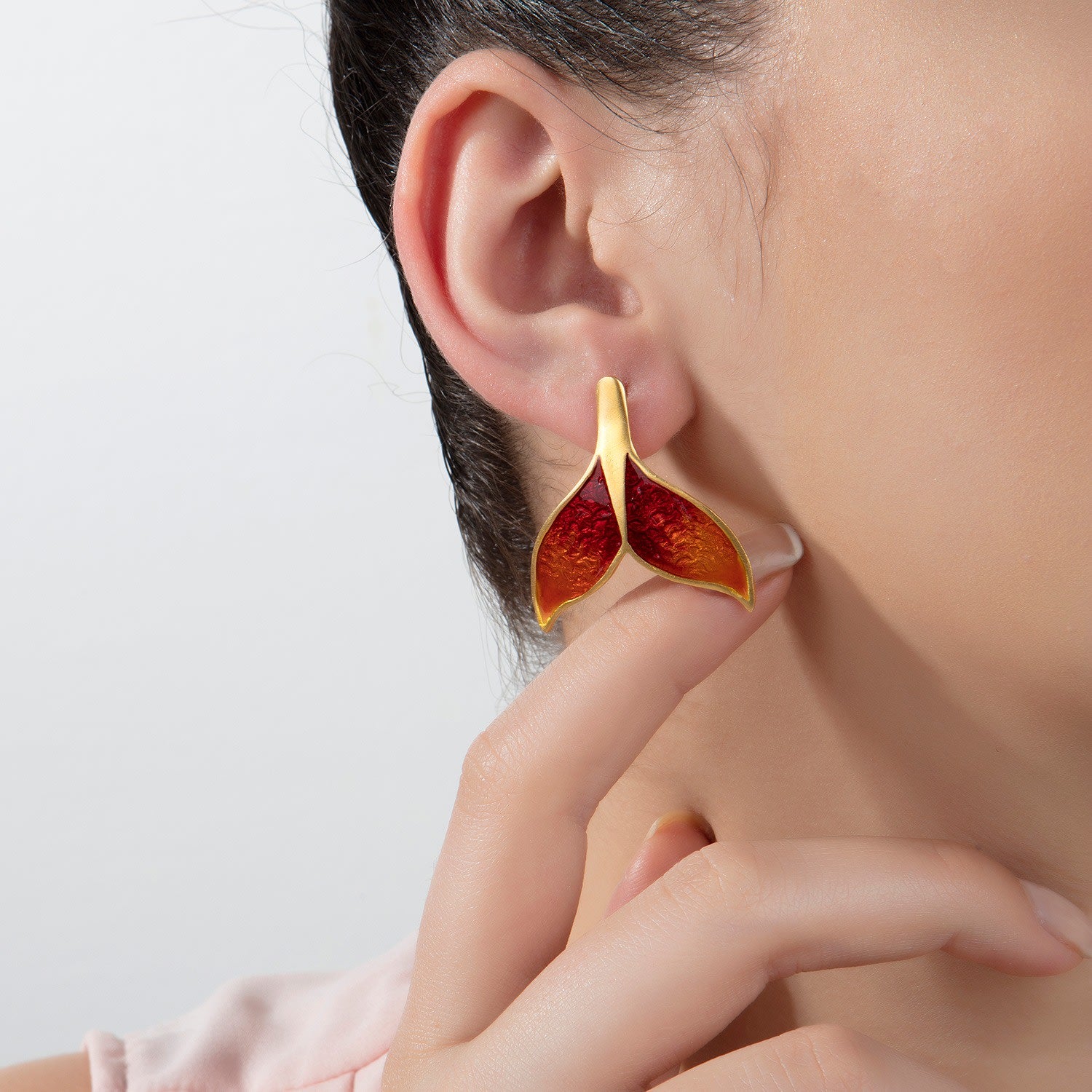 Orange Whale Tail Earrings