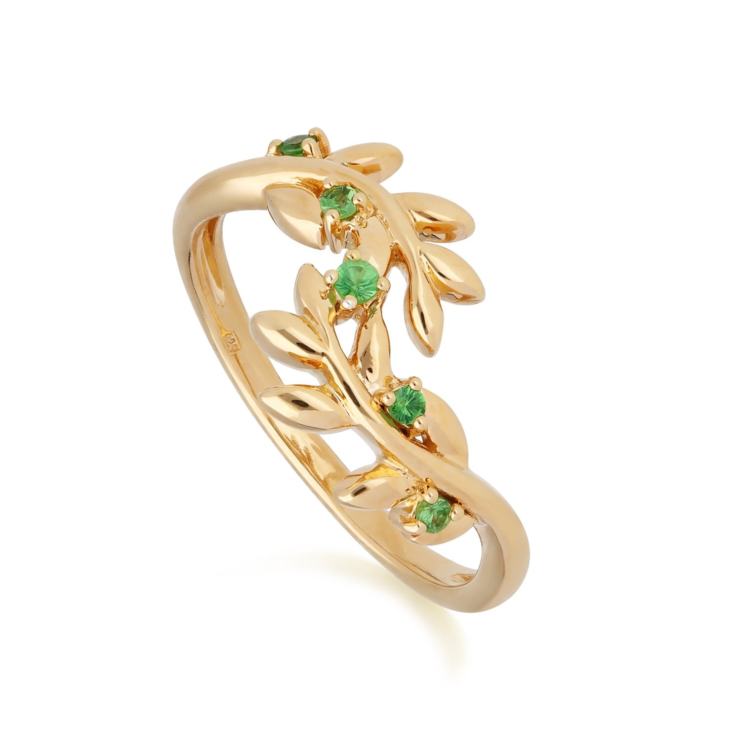 O Leaf Tsavorite Ring In Yellow Gold Plated Silver