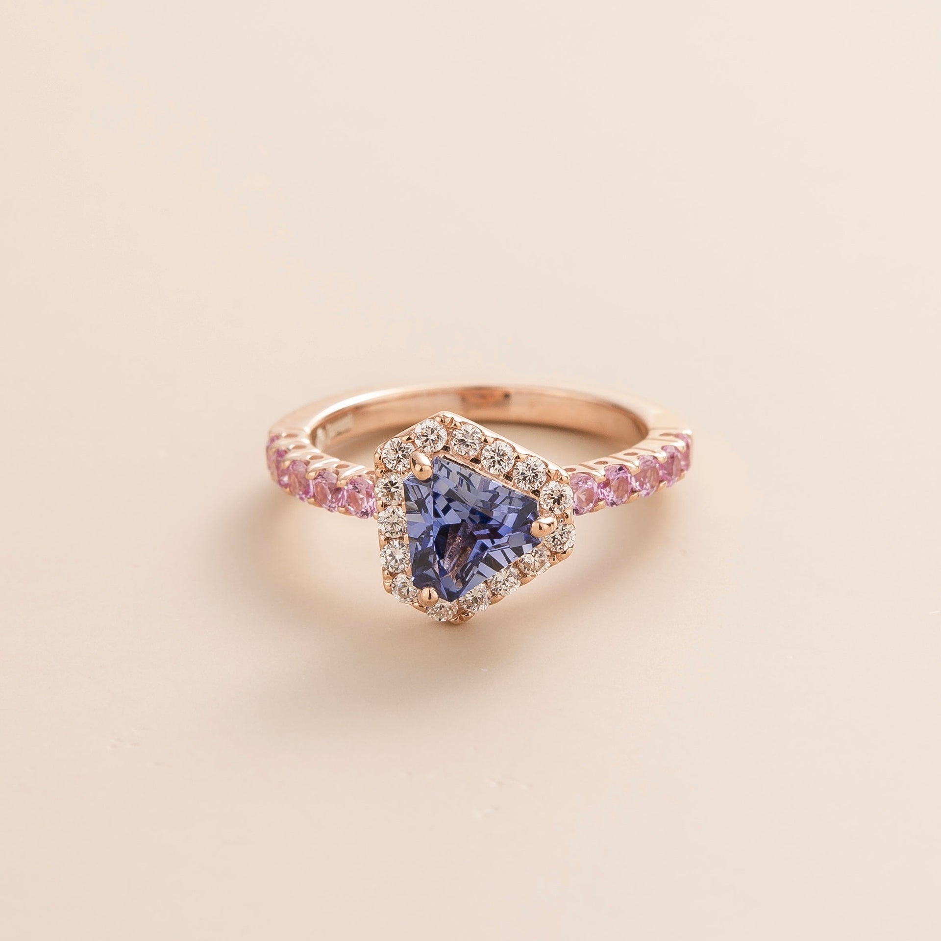 Diana Rose Gold Ring Ceylon Blue Sapphire Diamond Pink Sapphire