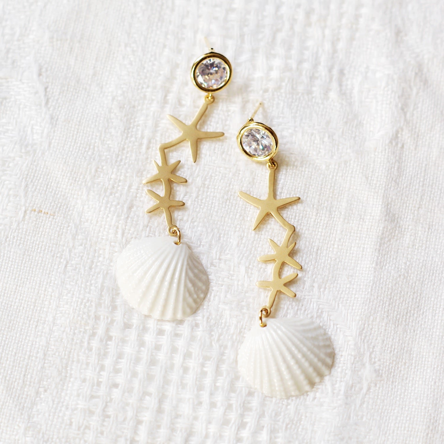 Crystal Star Porcelain Seashell Earrings