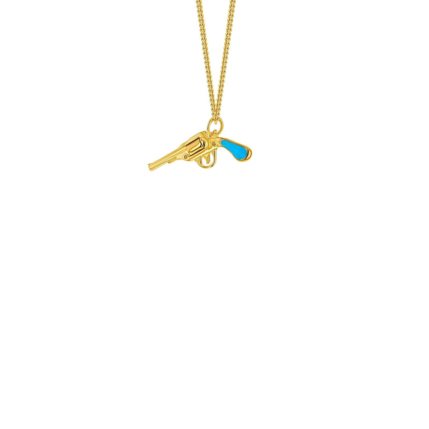 Turquoise Enamel & 18Kt Gold Plated Retro Pistol Charm On Gold Hoop