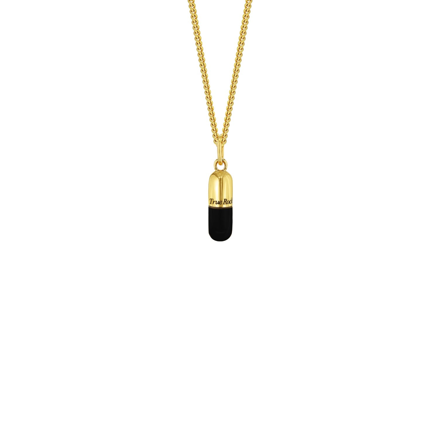 Black Enamel & Gold Plated Mini Pill Pendant