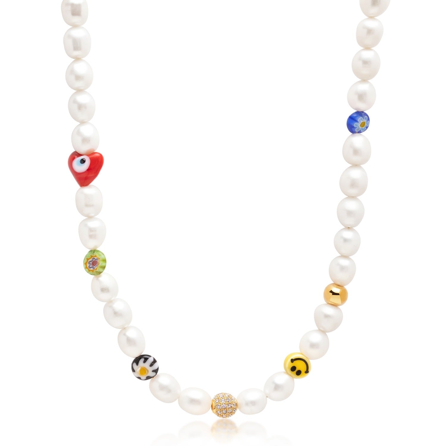 Women's Smiley Face Pearl Necklace With Assorted Beads