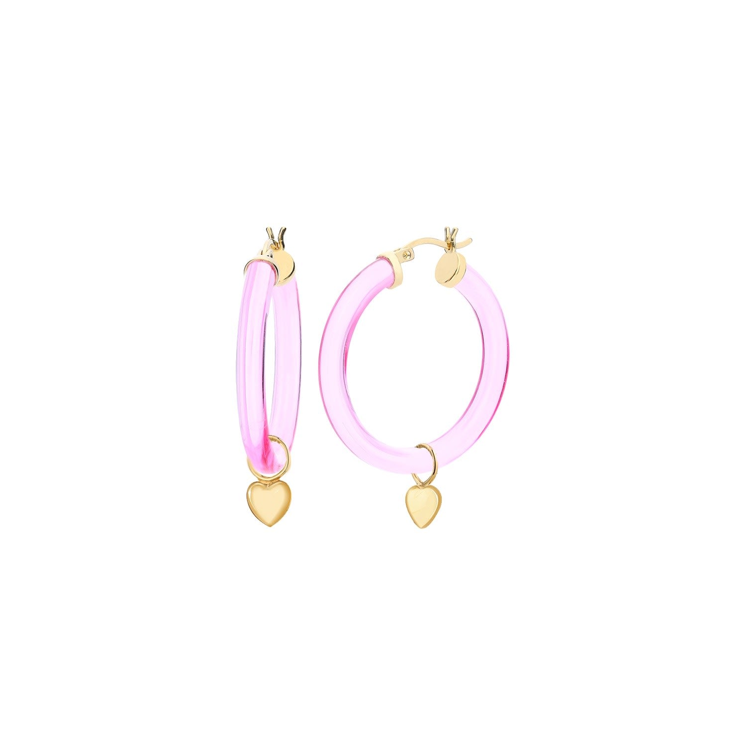 Heart Charm Hoop Earrings In Pink