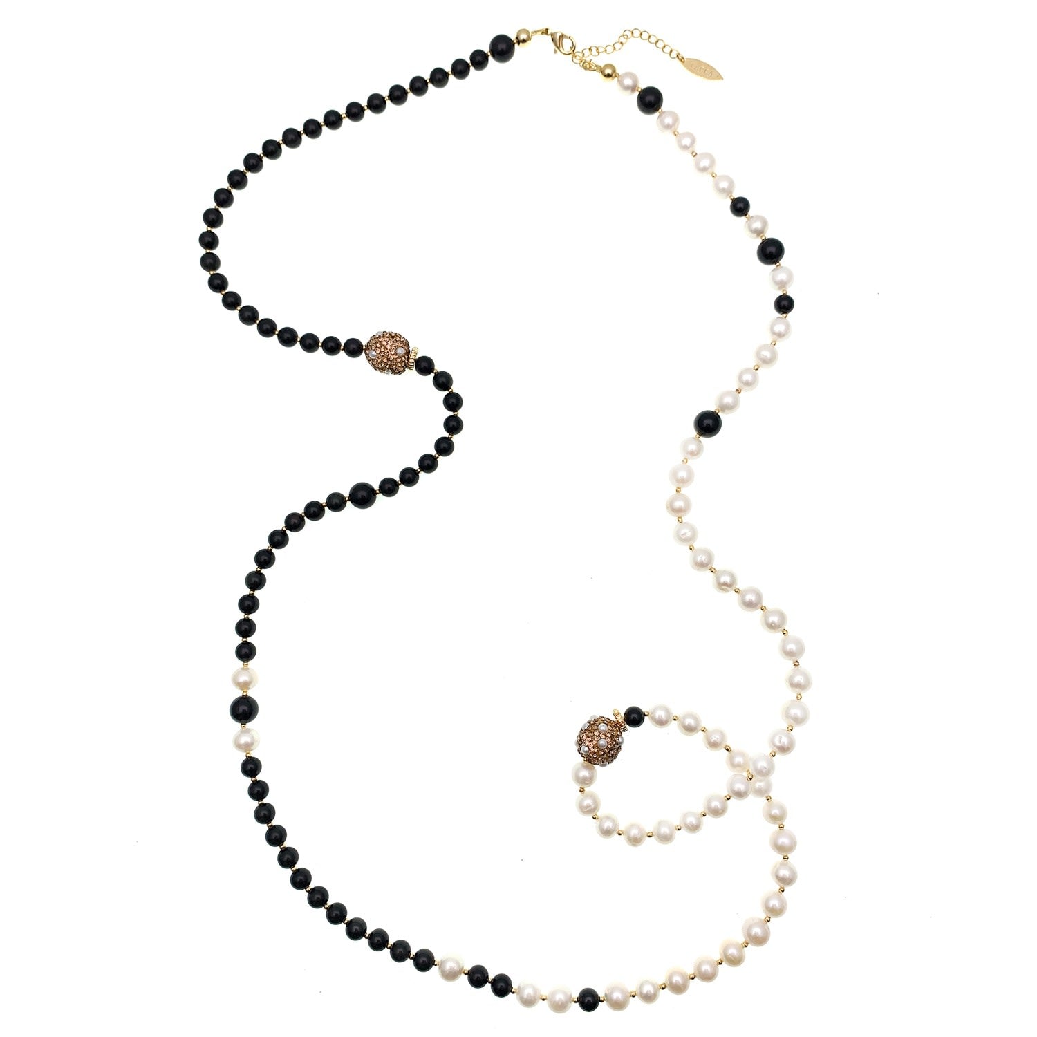 Freshwater Pearls With Obsidian Statement Long Necklace