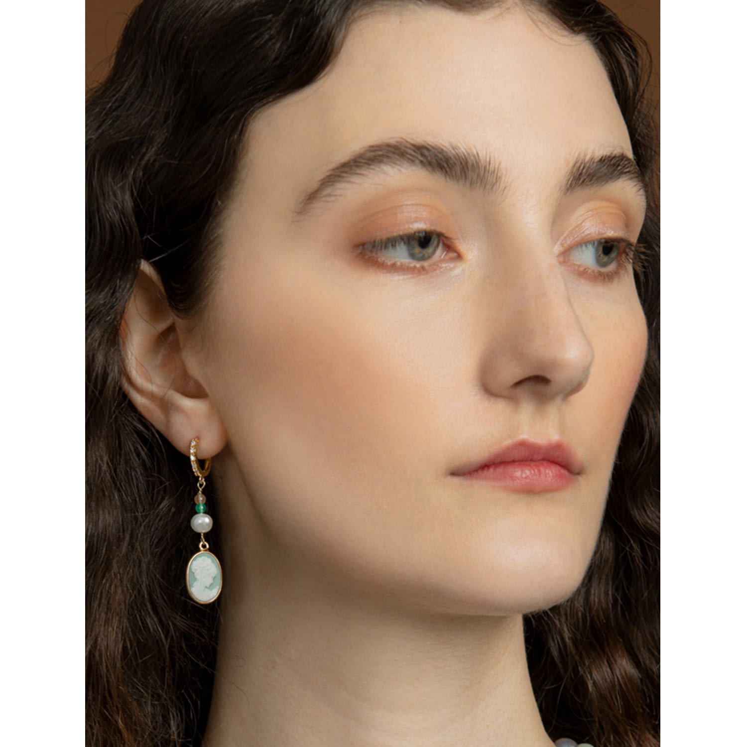 Little Lovelies Gold-Plated Green Cameo Hoop Earrings