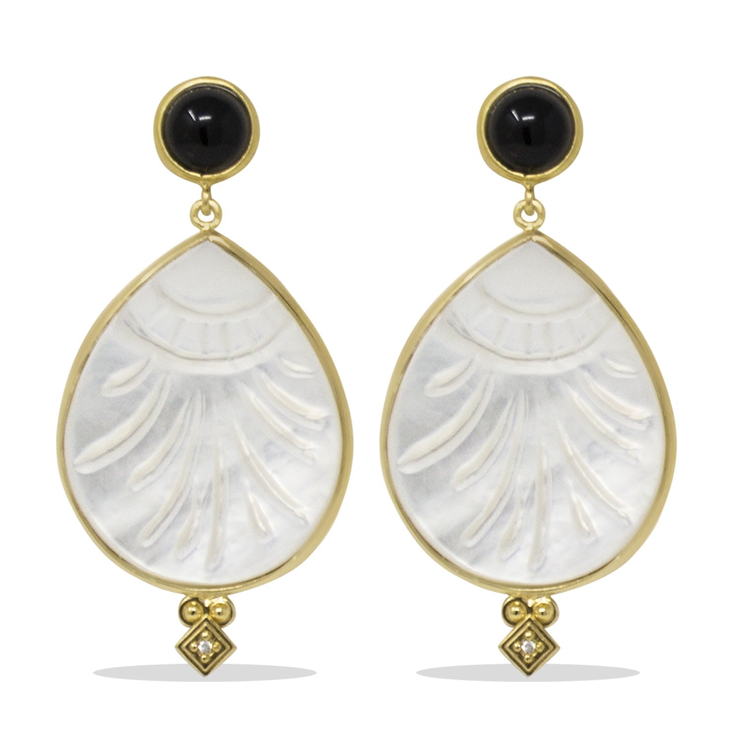 Feuilles Onyx & Mother Of Pearl Gold-Plated Earrings