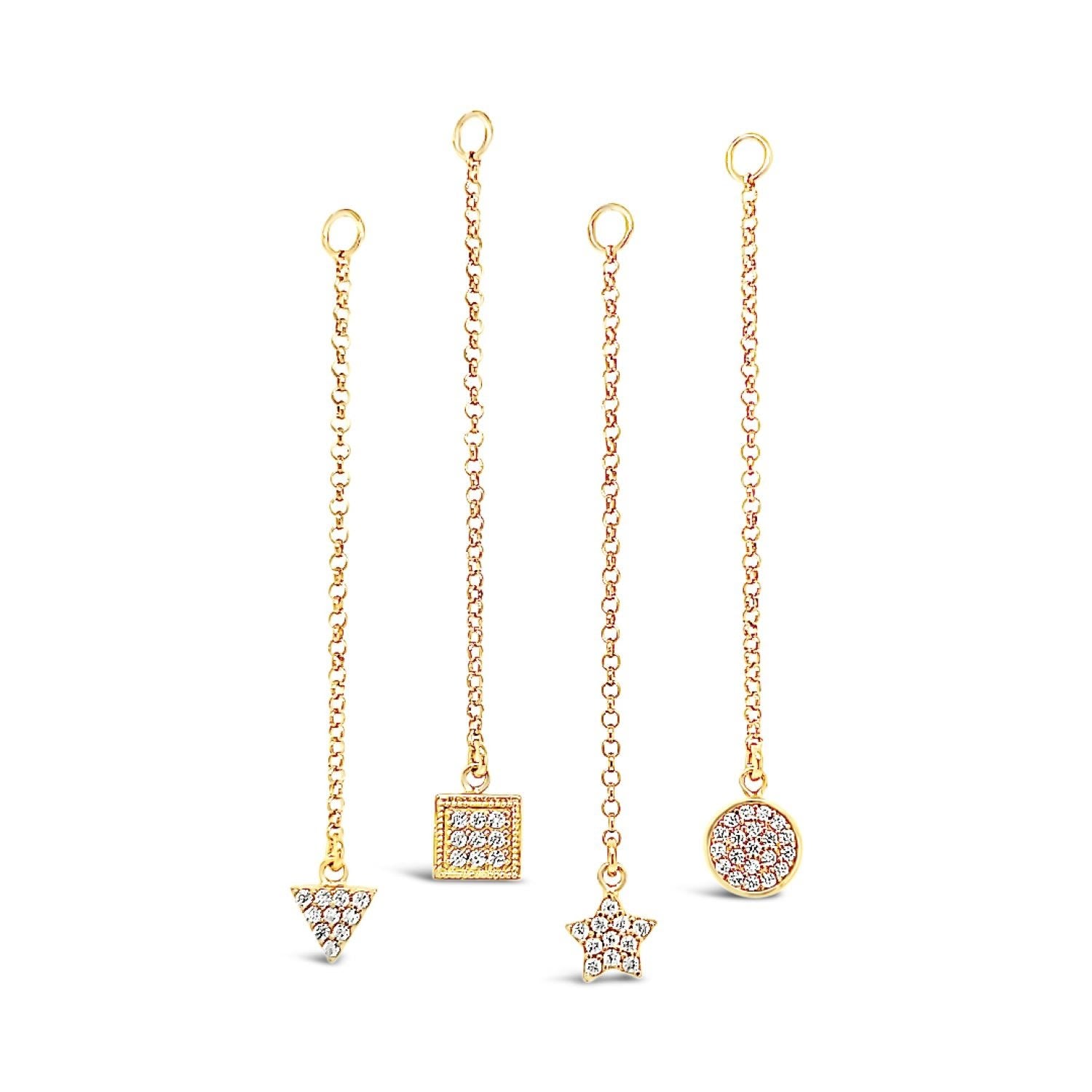 Single Earring Triangle Cz Charm With Chain - Gold