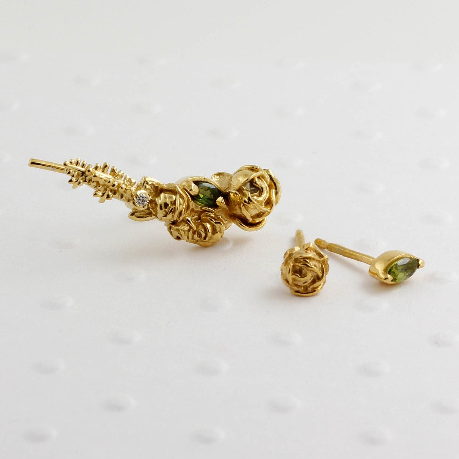Three Earrings Set - Roses & Tourmalines - Gold