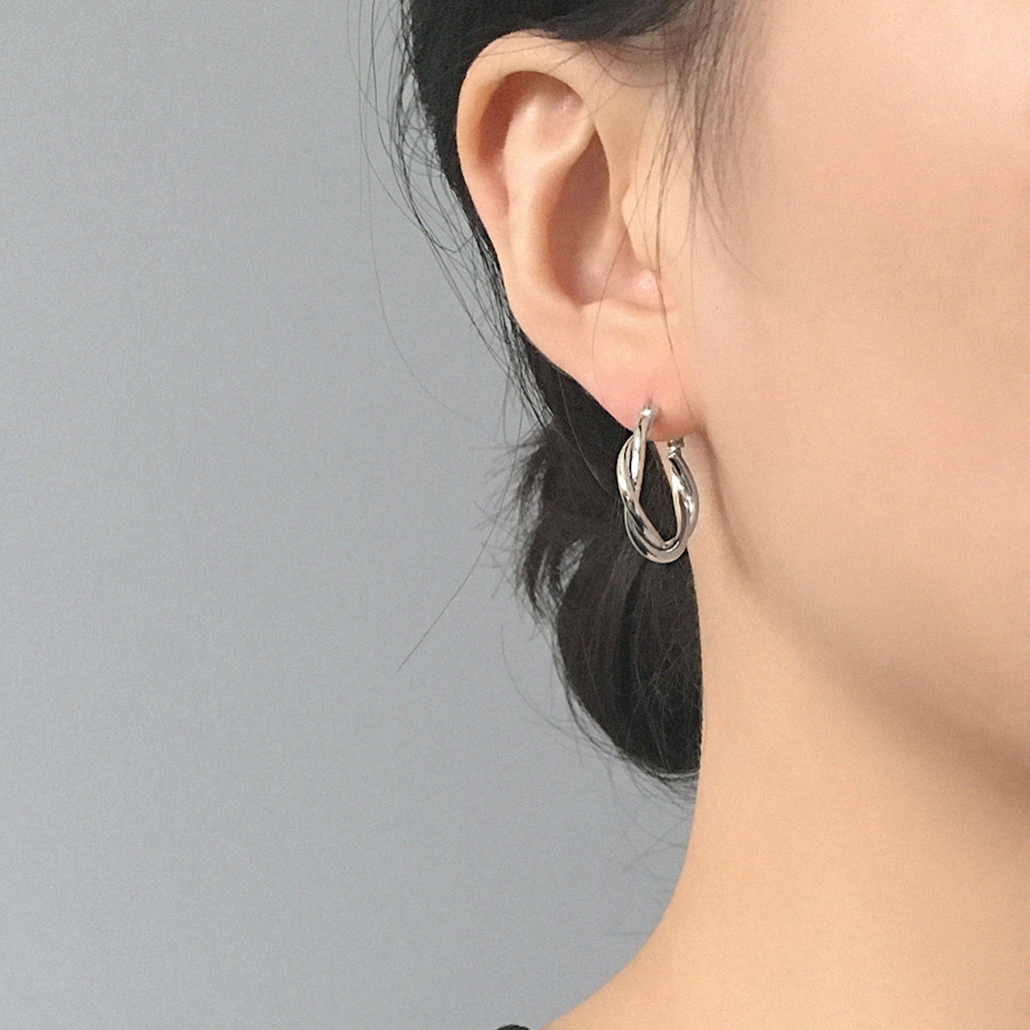 Relaxed Braid Silver Hoop Earrings