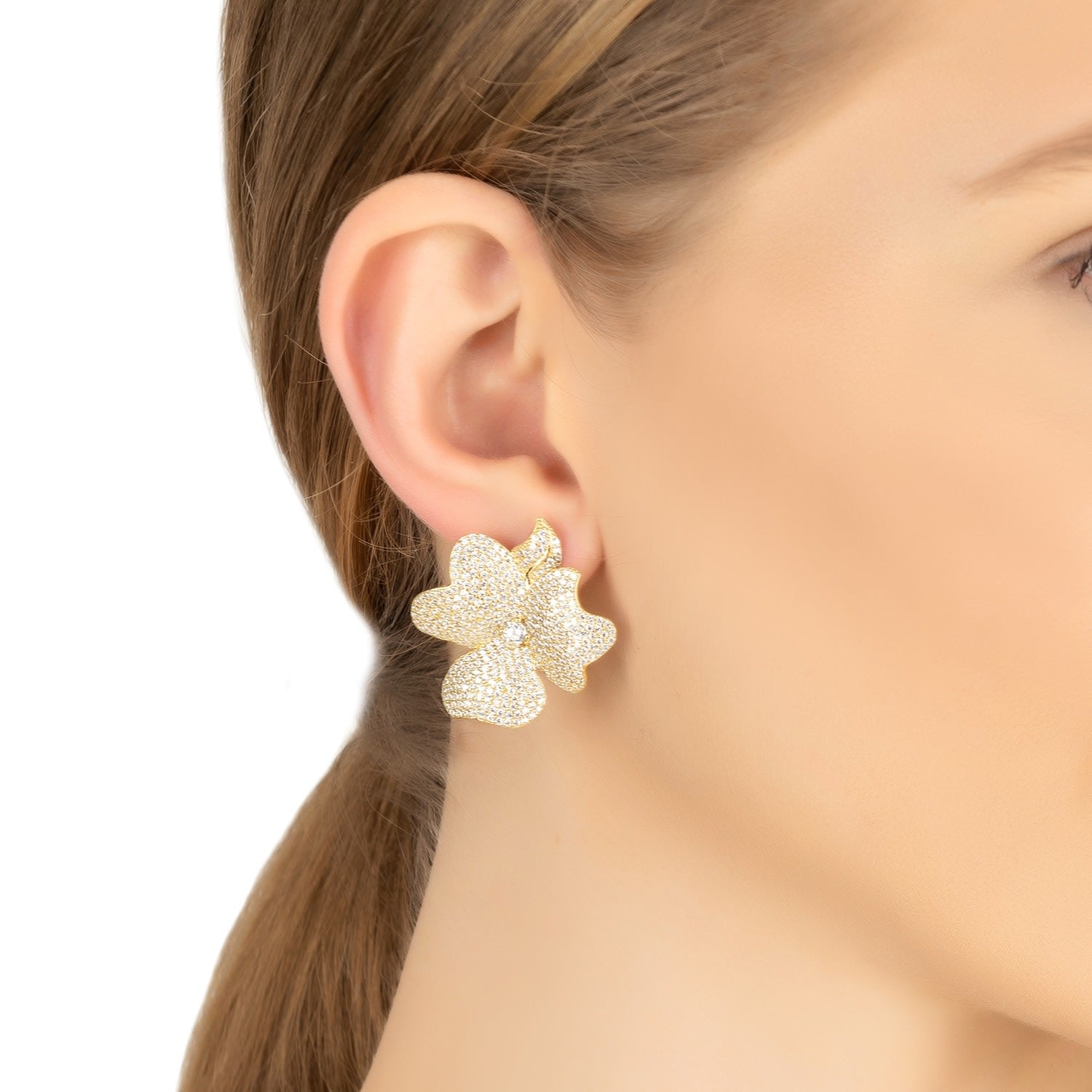 Flower Large Stud Earrings Gold