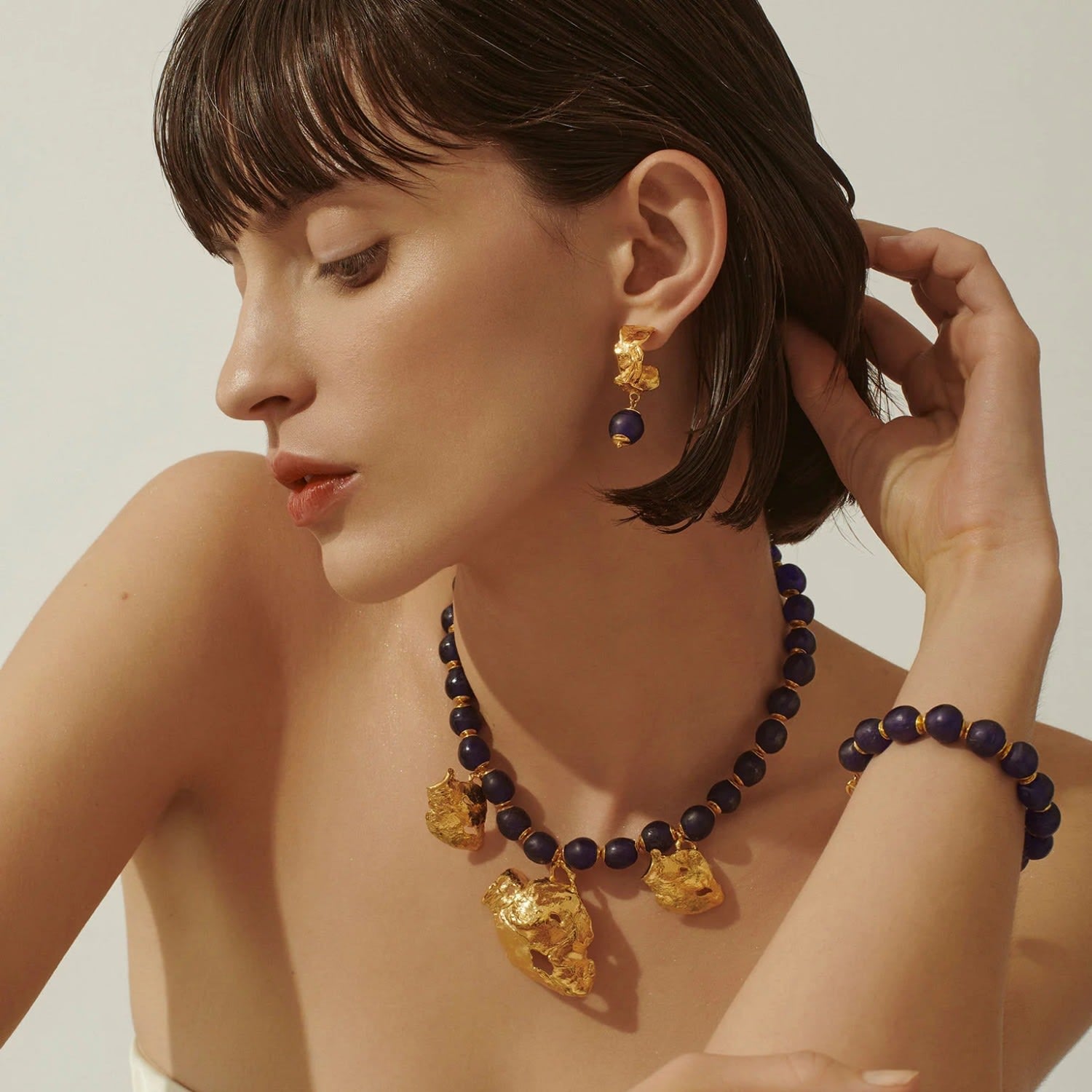 Vacation Deep Blue Hoop Earrings Gold