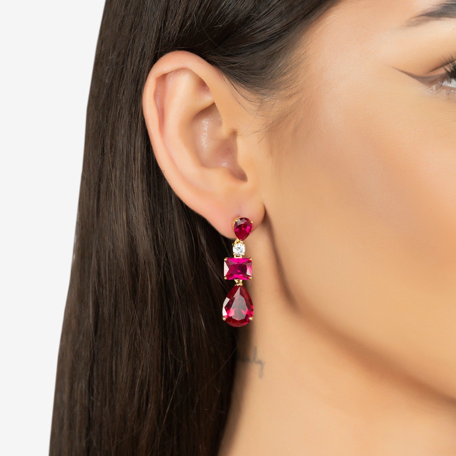 Valentina Drop Earrings Gold Ruby