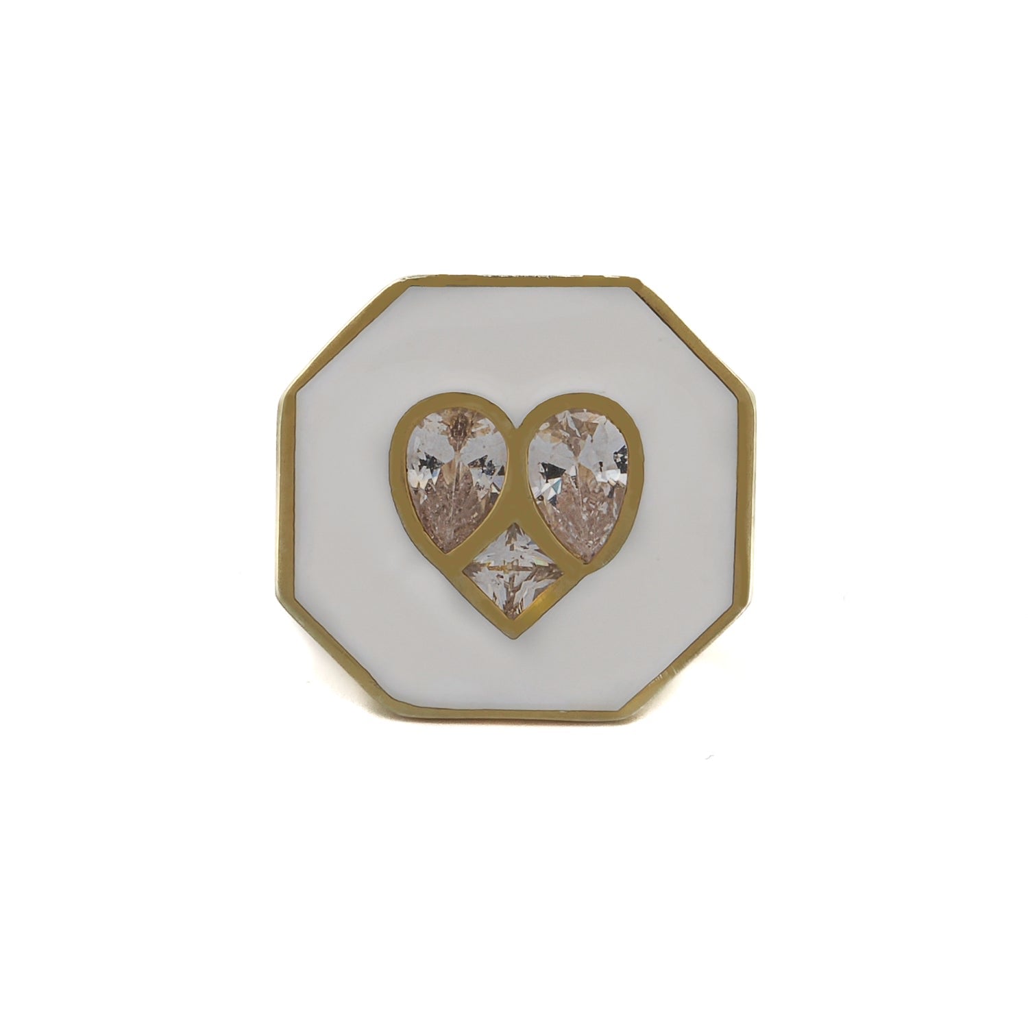 Valentine's Diamond Heart White Enamel Gold Statement Ring - White