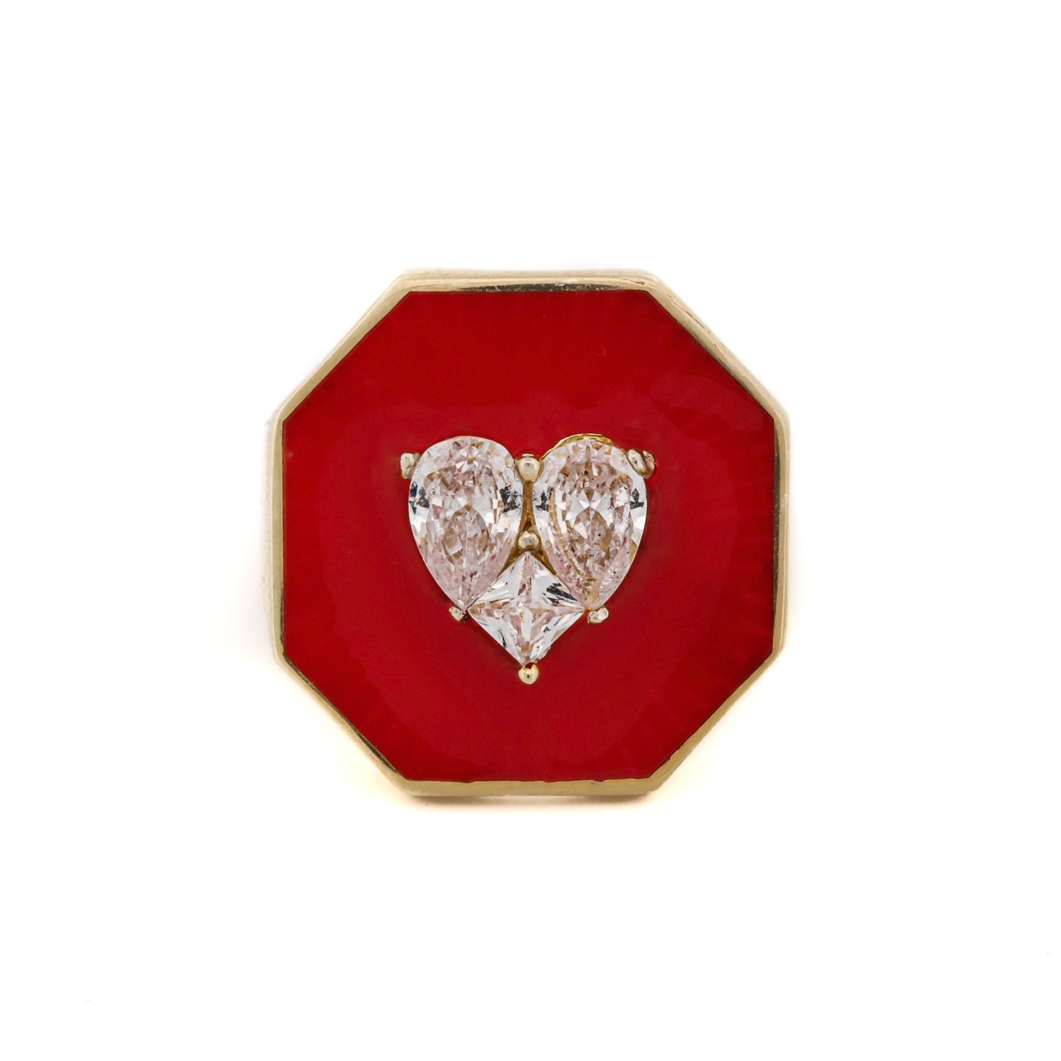 Love Red Enamel Magical Diamond Heart Adjustable Statement Ring - Red