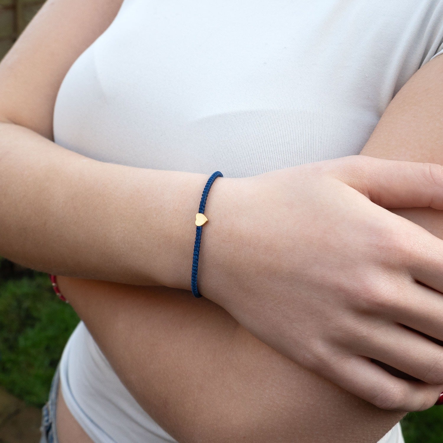 Valentino Blue Red Adjustable Dainty Bracelet With Gold Vermeil Heart Bead