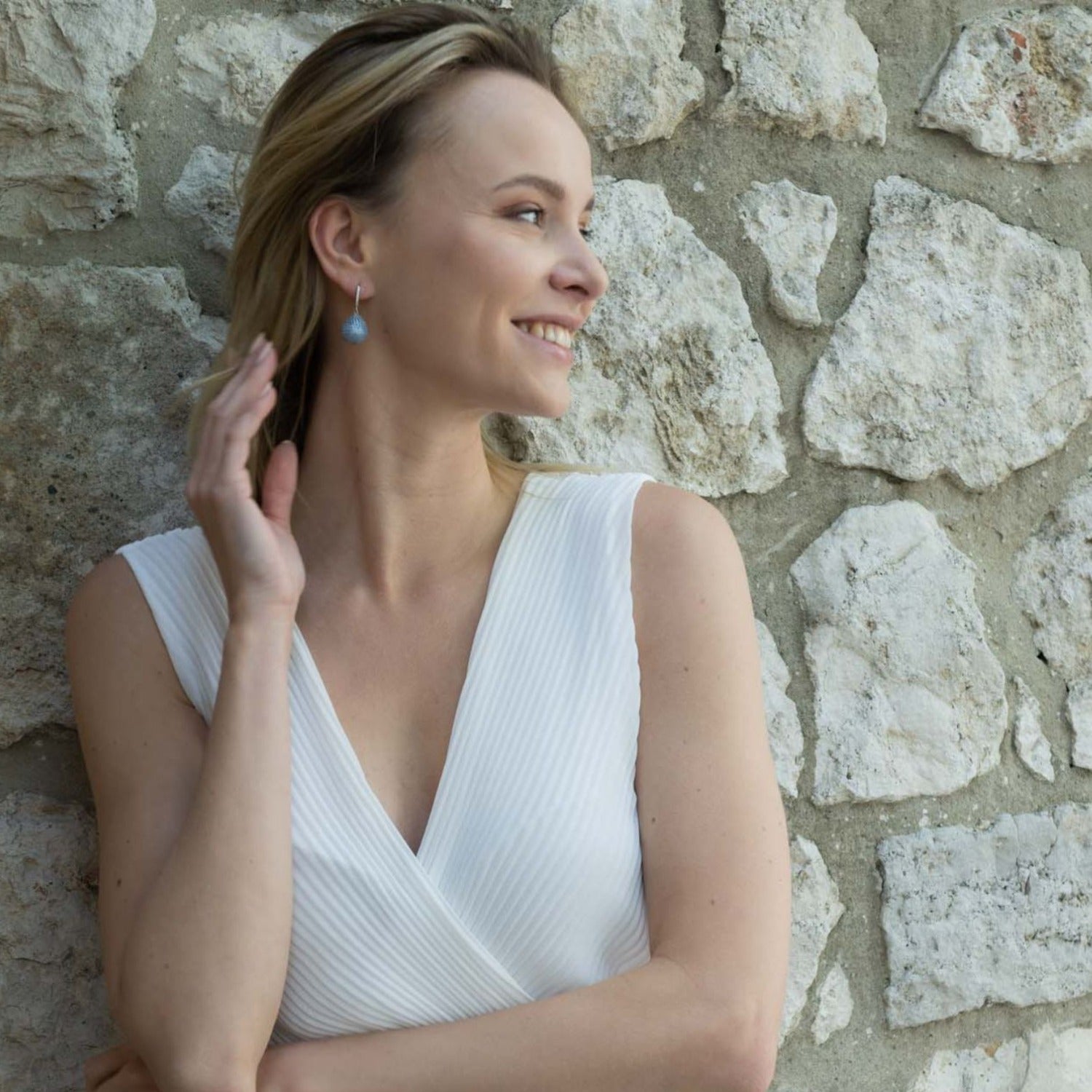 Valerie Pear Drop Gemstone Earrings Silver Ice Blue Cz