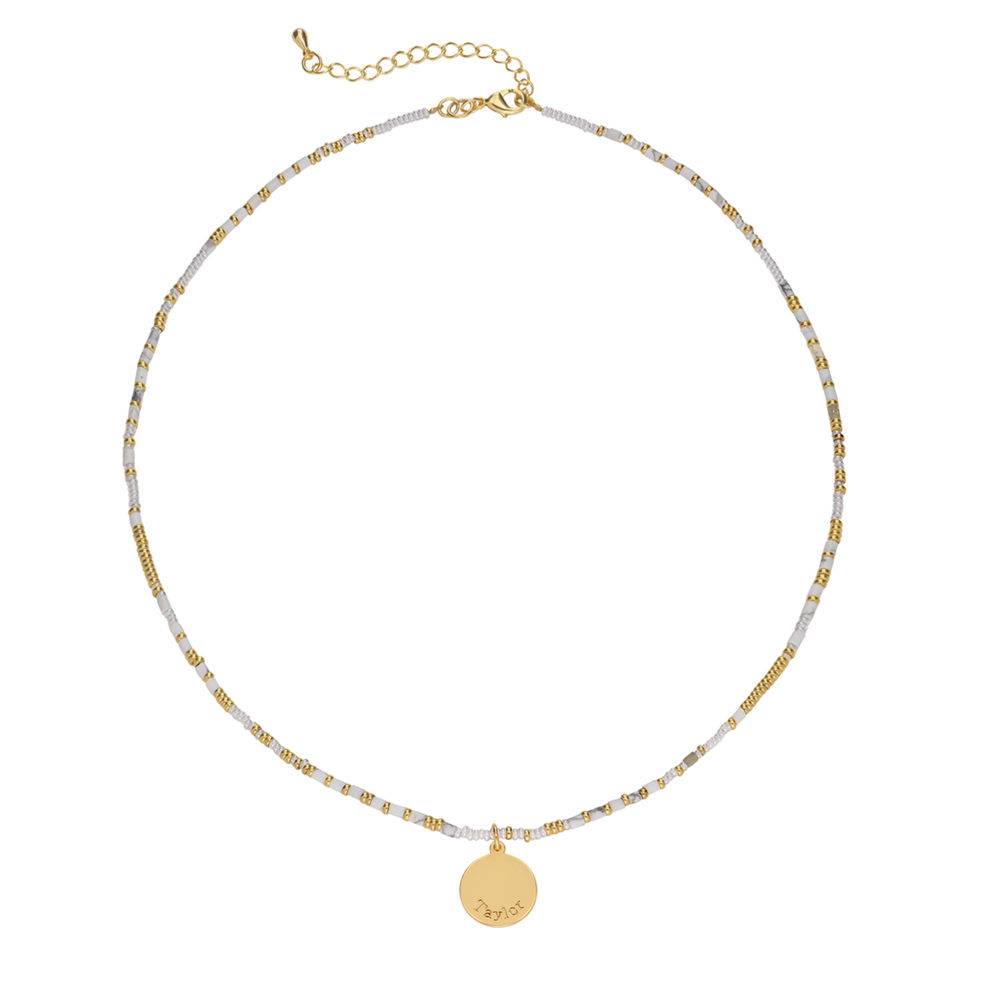 Vanilla Beads Necklace with Engraved Pendant in Gold Plating