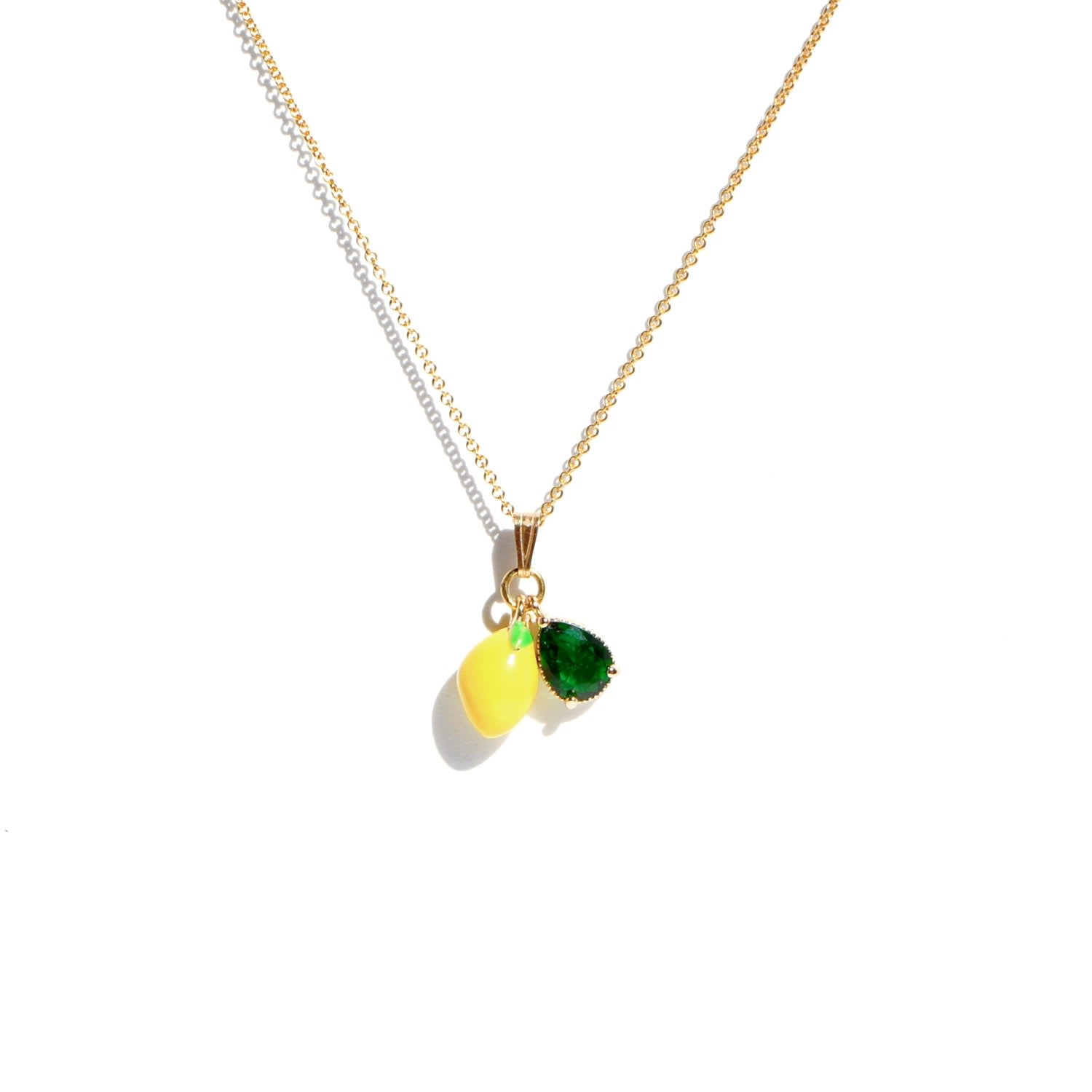 Fruity Chain Necklace With Enamel & Crystal Pendant Lemon