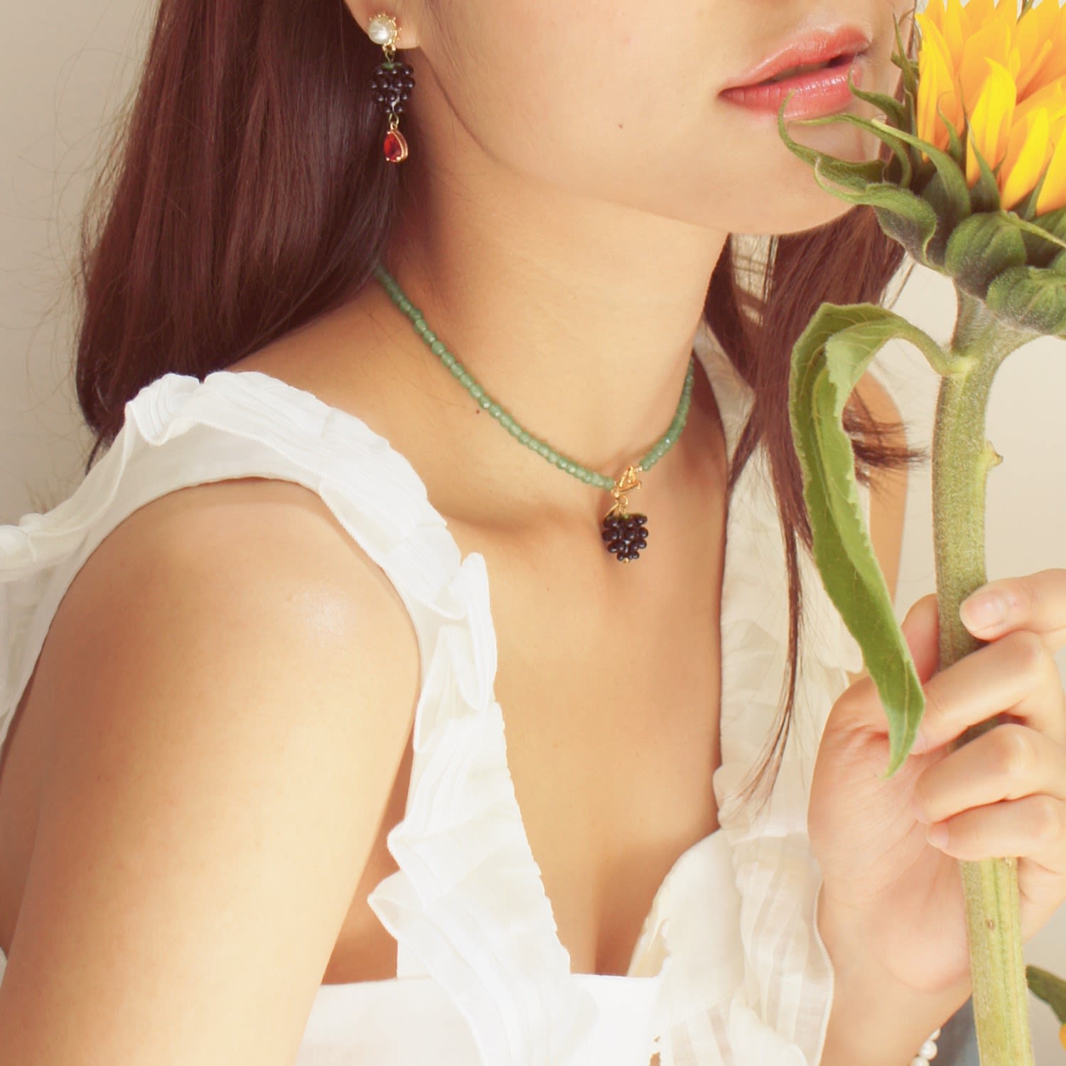 Very Berry Gemstone Choker Necklace With Lampwork Glass Blackberry Pendant