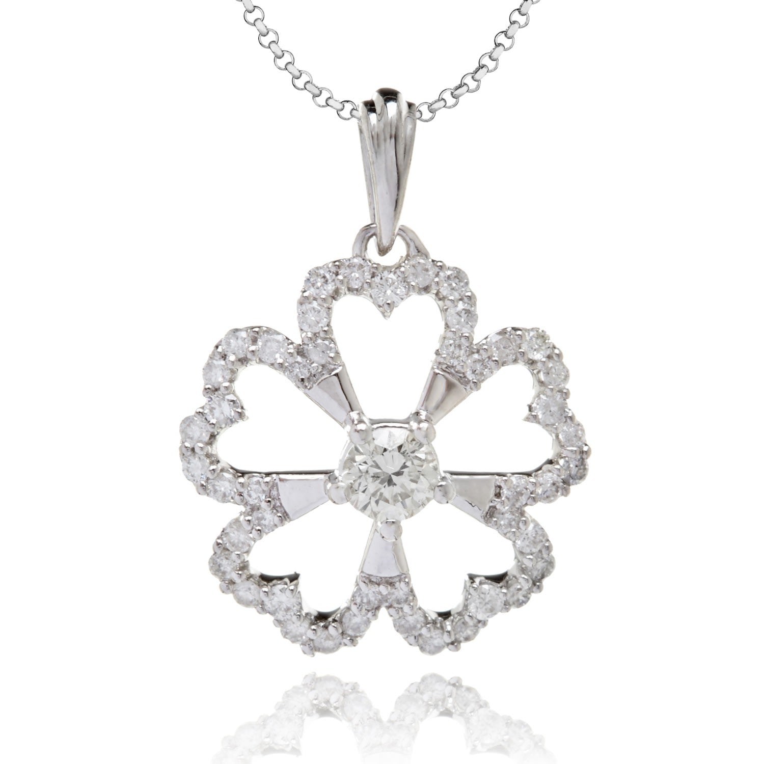 Diamond Studded Flower Pendant In White Gold