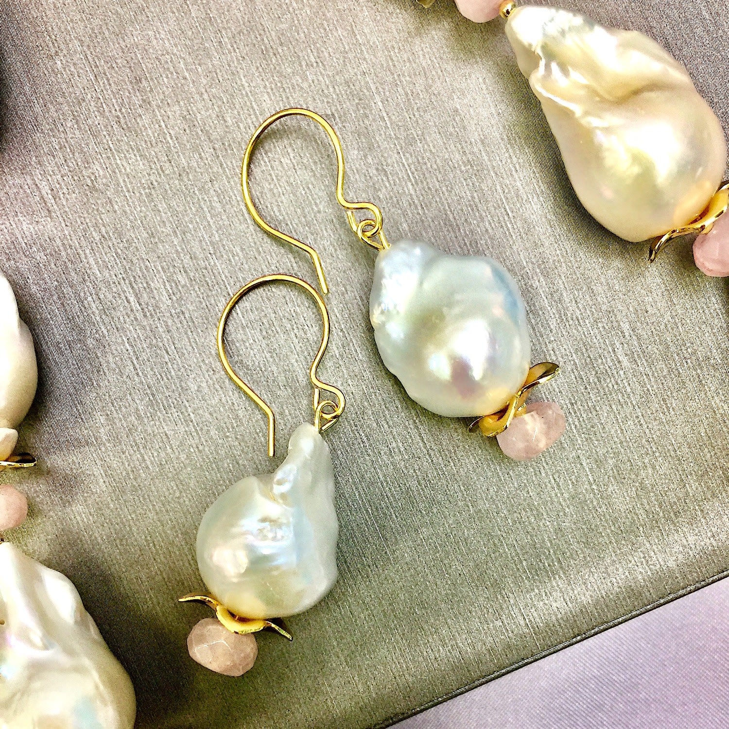 Baroque & Rose Quartz Dangle Earrings