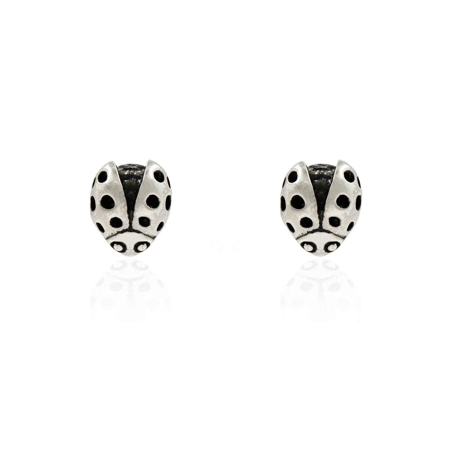 Ladybird Earrings - Silver - Wings Open