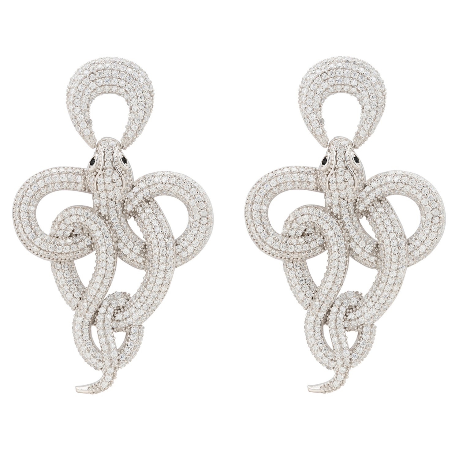 Viper Snake Drop Earrings Silver White