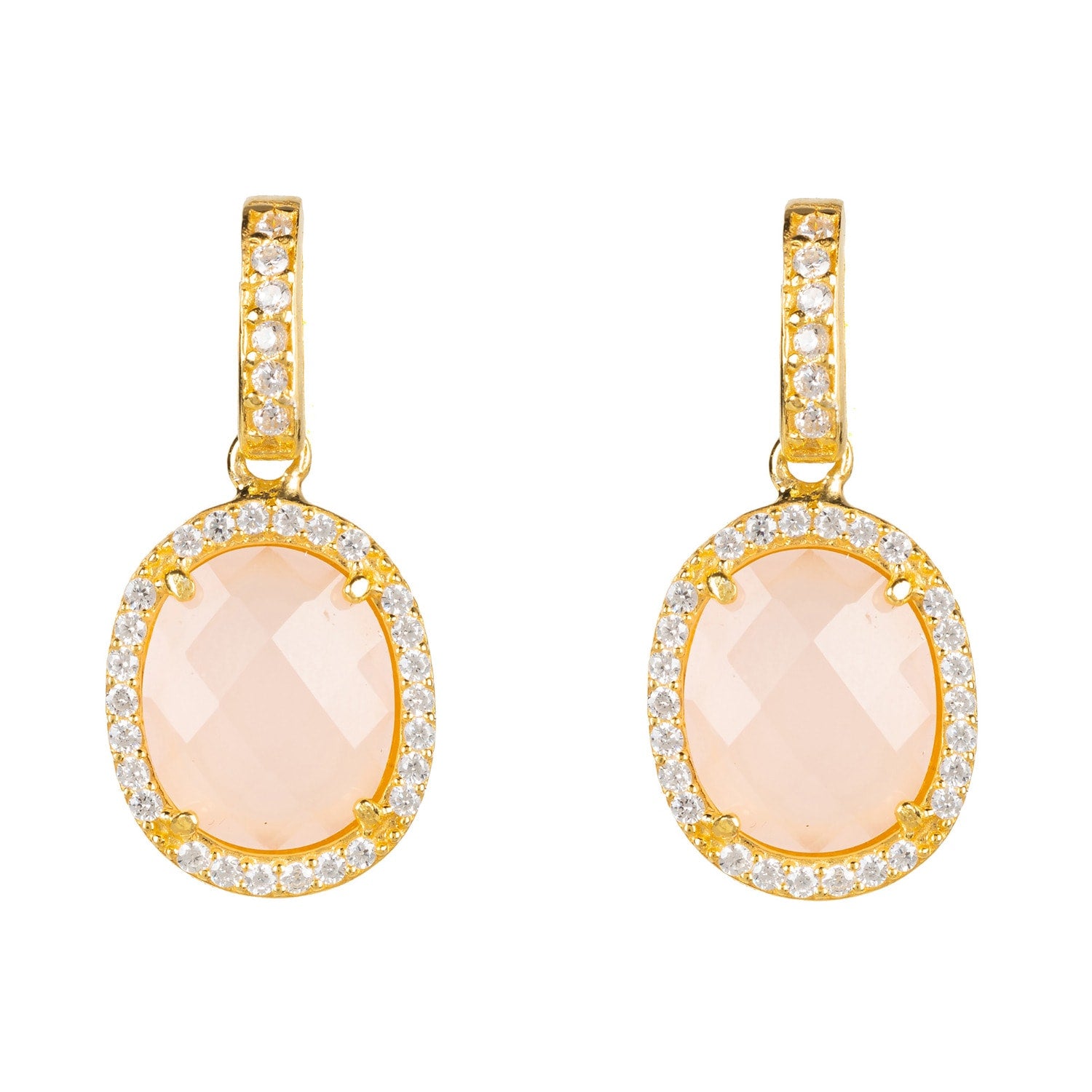 Beatrice Oval Gemstone Drop Earrings Gold Rose Quartz