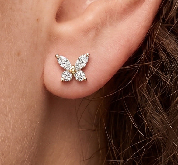 Marie Couture Flower Butterfly Stud Earrings